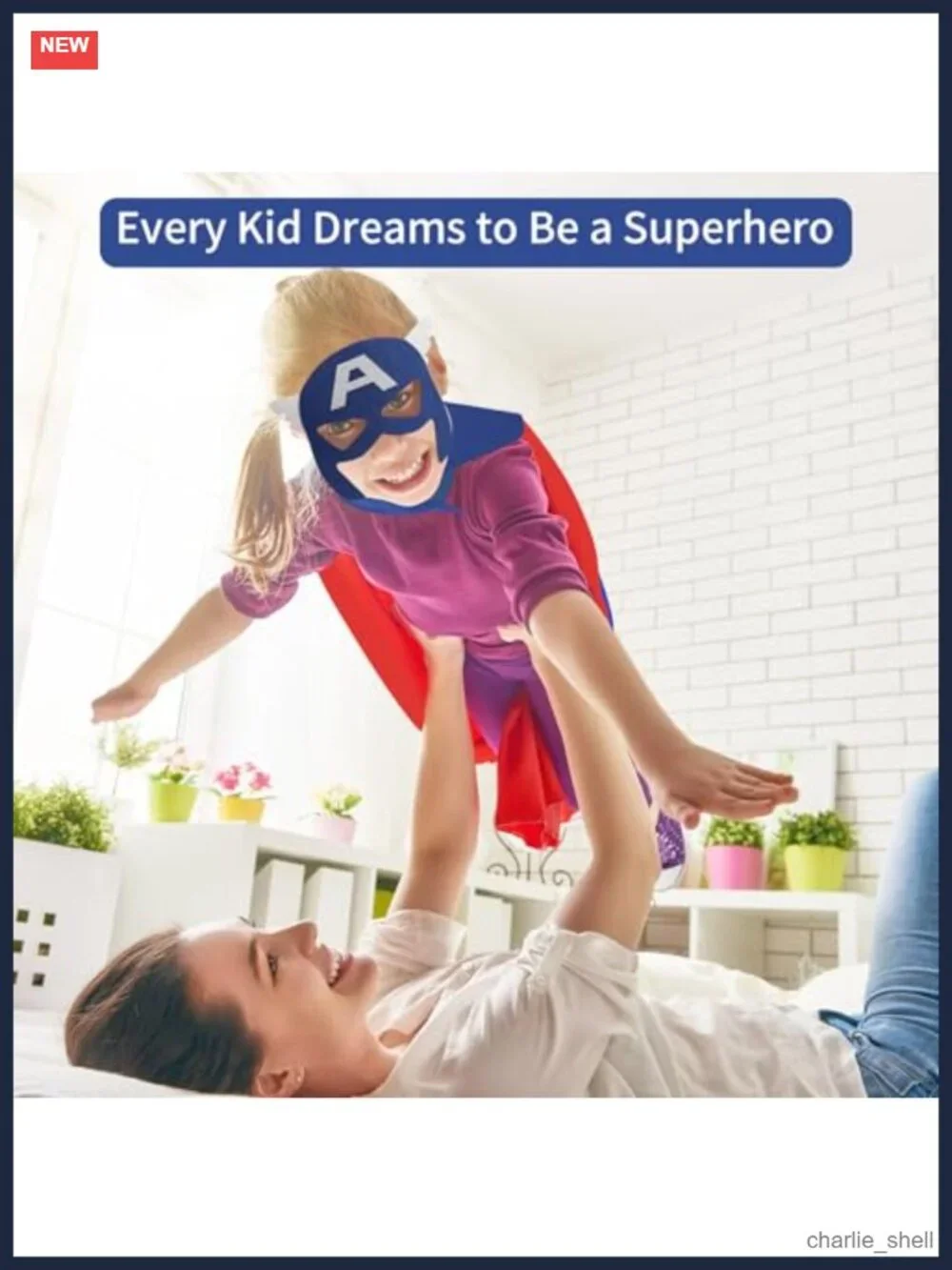 Kids Superhero Costume Cape and Mask Set Satin Felt Dress-Up Pretend Play